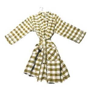 Serena & Lily Green and White Checkered Robe s/m medium linen